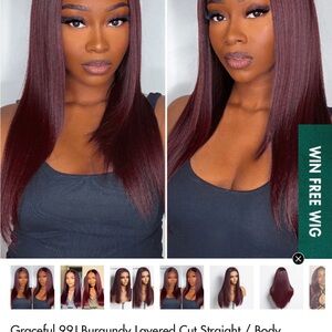 Burgundy Layered Cut Straight Wig